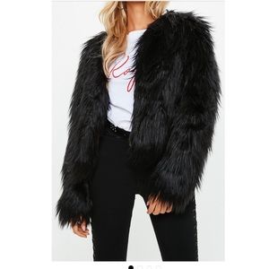 Black shaggy faux fur coat